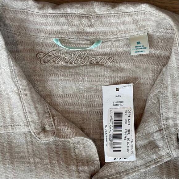 NWT Roundtree & York Caribbean Linen Blend Striped Button Down Shirt Mens XL - Picture 3 of 8